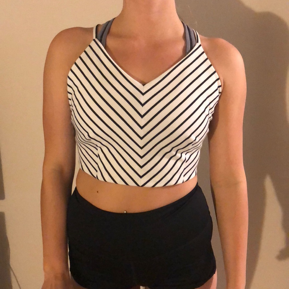 White and black striped crop top